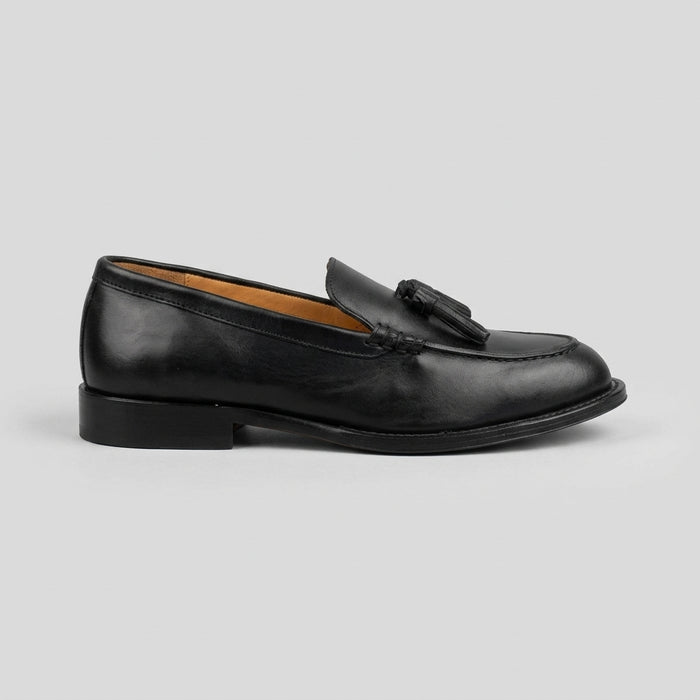SAXONE Mocassino uomo con nappine in pelle di vitello nero