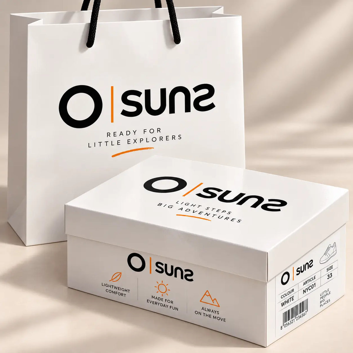 Packaging originale SUNS scarpe bambini con scatola e shopping bag – JOLI Outlet